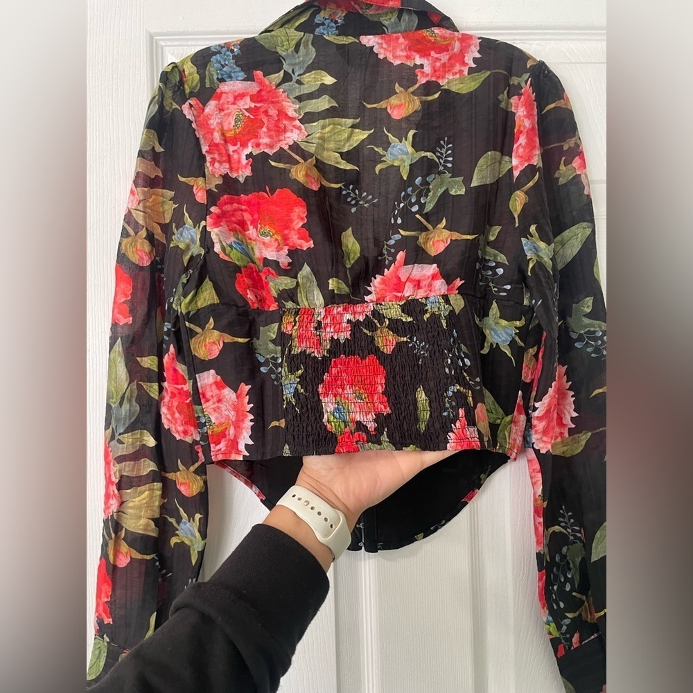 BEBE Sheer Flower Print Corset Blouse (NWT) - Picture 6 of 8